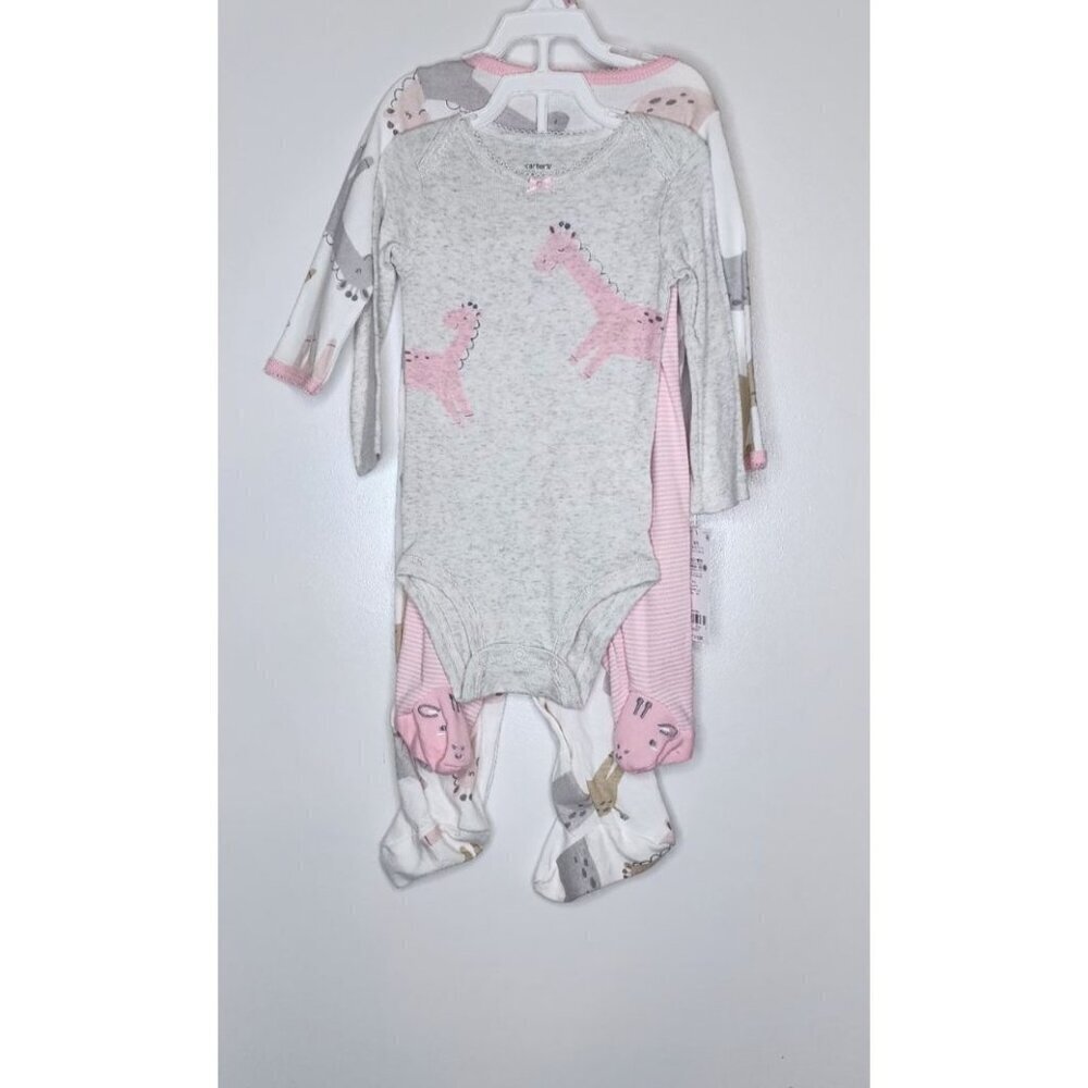 Carter's 3 piece Sleep & Play & Pant Set 9 Months Giraffe pink, white, grey